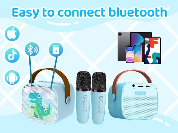 Mini Karaoke Machine for Kids Portable Karaoke Machine with 2 Bluetooth Wireless Microphones and LED Color Lights, Christmas Birthday Gifts Toys for Girls Boys (Blue) - Image 4
