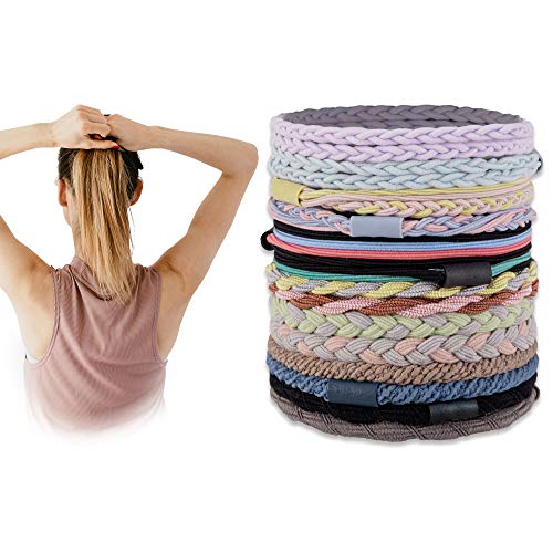 YOHAMA 15 pcs Hair Braided Elastic Tie 7 Styles Hair Ties Durable Strong Bands High Stretch Band for Women Girls Teen Men No Crease Ponytail Holder for Run Yoga.