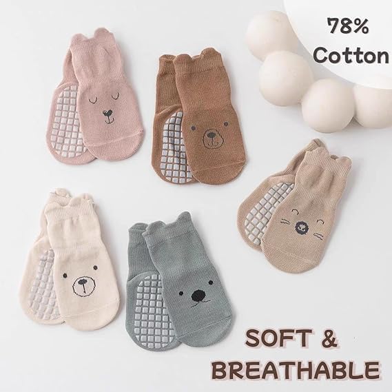 ZINLEY Baby Anti-Slip Cartoon Socks for Boys & Girls | Soft Cotton Non-Skid Socks with Grips for Infants & Toddlers | Breathable, Stretchable, Cute Animal Printed Baby Footwear (Rebbit Socks) 3