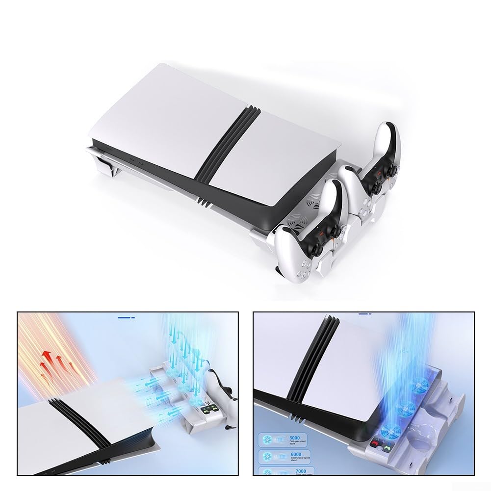 Per PS5 ProSlim Compatibile Orizzontale Cooler con Costruito in Dual Controller Stazione di Ricarica
