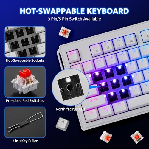 Image of darkFlash K87PRO TKL Mechanical Keyboard with 6 LCD Stream Control Keys & 3 Media Knobs - Gasket Mount, Hot-Swappable RGB Gaming & Streaming Macro Keyboard for PC & Mac (White)