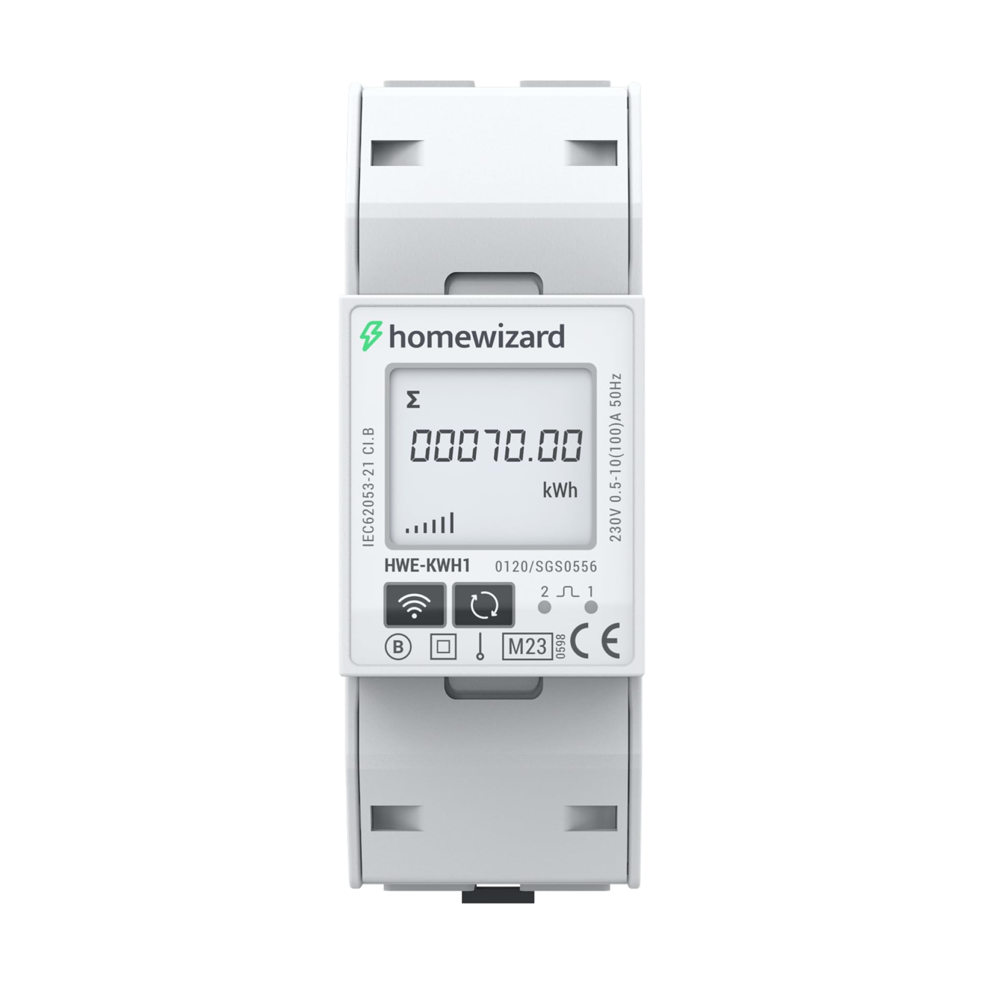 HomeWizard kWh mètre Wi-Fi 1 phase, certifié MID, rail DIN 35 mm, 100 A 230 V, compteur électrique pour solaire, pompe à chaleur, station de charge de voiture électrique, compteur d'alimentation