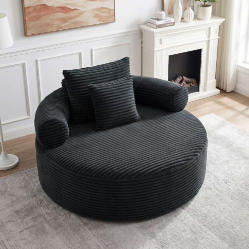 Image of Trustyue Boneless Couch,Comfy Fluffy Sofa Bed,Upholstered Sleeper Sofa with Cup Holder and Throw Pillows,Corduroy Plush Cloud Lounge Chair (Dark Grey, Corduroy)
