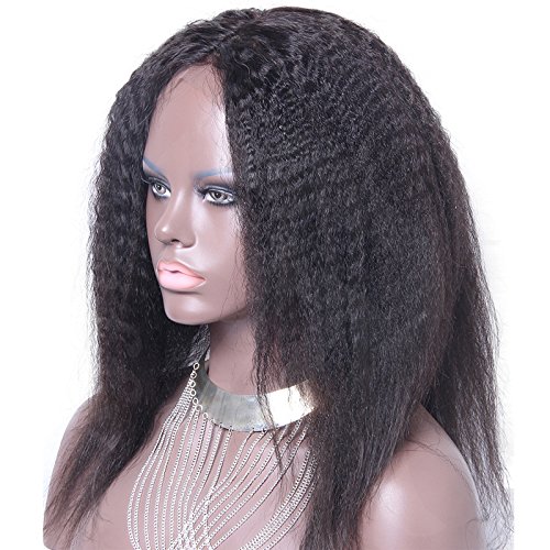 new human hair full lace front wig kinky straight virgin Brazilian human hair front lace wig for black women with 6inch long lace part in the front (16inch)