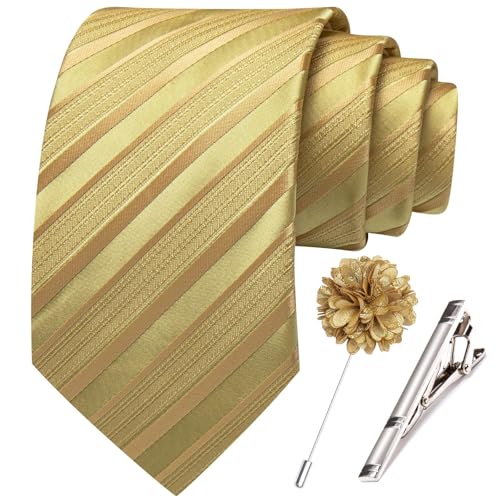 Image of Hi-Tie 63 inches Striped Paisley Extra Long Ties for Men Silk Necktie with Lapel Pin Tie Clip Big and Tall Men Formal Wedding