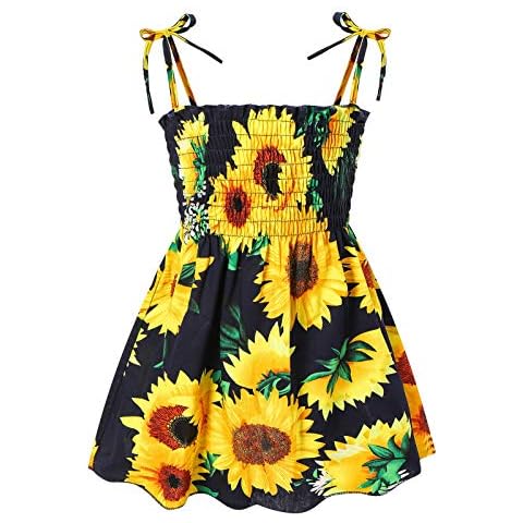 Kids Toddler Baby Girls Summer Dresses Cute Floral Print Princess Sundress Casual Sleeveless Straps Beach Dress 1-6 Years Cover