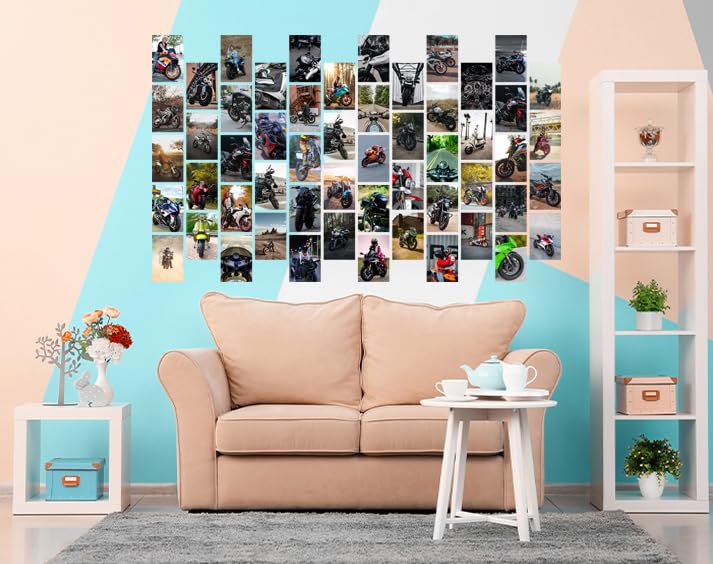 Image of Pack of 54 Bike Wall Collage Kit Posters - 4 x 6 Inches Wall Decor Poster - Wall Art For Bedroom, Living room, Office - 1 Tissue Tape