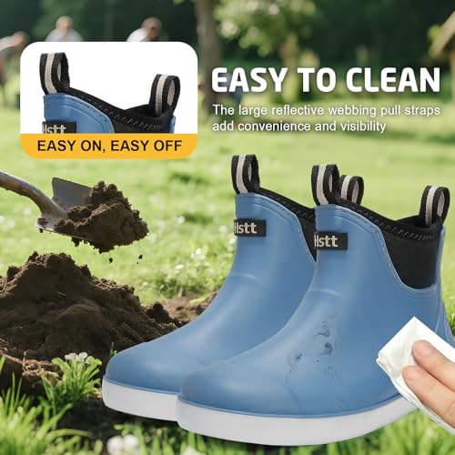 Image of Men's Deck Boots Waterproof Fishing Rain Boots, Anti-Slip Rubber Boots Ankle Booties, High-Performance Footwear Chelsea Boots for Gardening Boating Camping Sailing