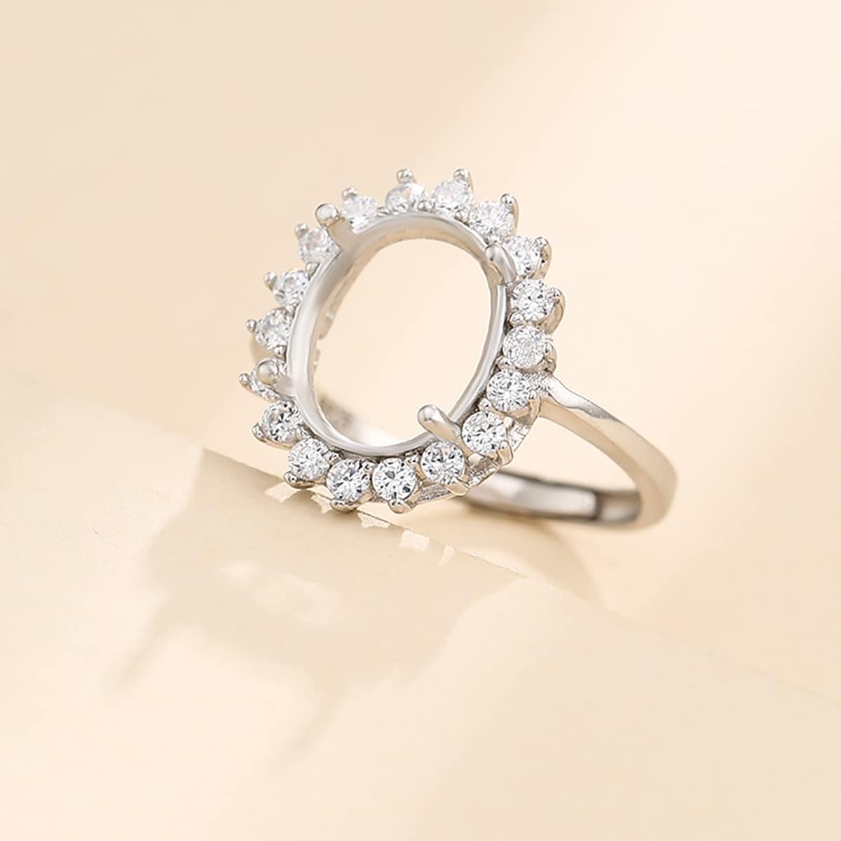 925 Sterling Silver CZ Ring Base Blank Ring Setting fit 5X7/6X8/7X9/8X10/10X12/12X16/13X18mm Oval Cabochon Gemstone Mounting for DIY Women Ring Jewelry Making Accessories