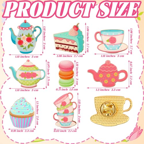 Image of Yinkin 32 Pcs Tea Party Enamel Pins Bulk Tea Cup Lapel Pin Alloy Brooches Pins Backpack Badges Brooch for Clothing Bag Hat Jacket Decor