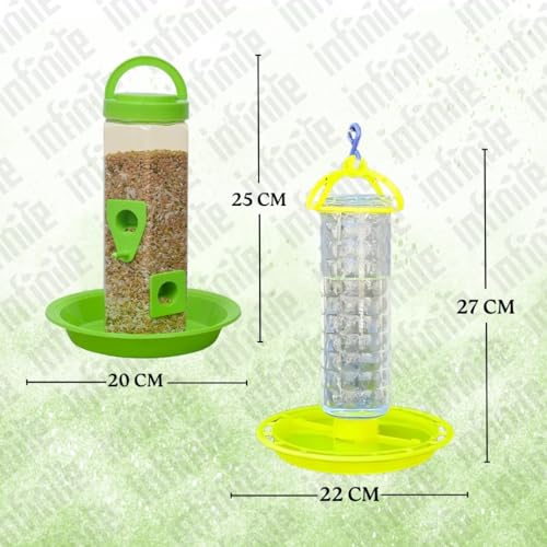 Image of Bird Feeder Water & Food Tray with Nest | Hanging Balcony Bird Feeder for Home Garden | Attracts Sparrows, Parrots, and More - Ideal for Outdoor Use (Nest + Food + Water Feeder)