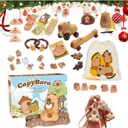Calendario de Adviento Capybara 2024 | Calendario de cuenta regresiva de Navidad de 24 días con llavero de Capybara accesorios para el cabello | Llavero de cuenta regresiva de Navidad para los amantes