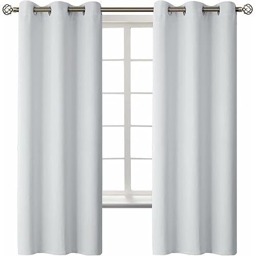 BGment Room Darkening Curtains 63 Inches Long - Grommet Thermal Insulated Drapes Window Treatment Curtains for Bedroom, 2 Panels, 42 x 63 Inch, Greyish White