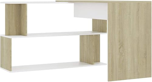 Miniatura 5 de Escritorio esquinero para computadora portátil, mesa giratoria para computadora con estantes de almacenamiento y estantería, moderna estación de