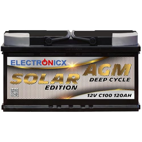 AGM Solarbatterie 12V 120Ah – Wartungsfreier Akku für Wohnwagen, Wohnmobil, Mover, Boot & Off-Grid Solarsysteme – Versorgungsbatterie Deep Cycle Solar Edition