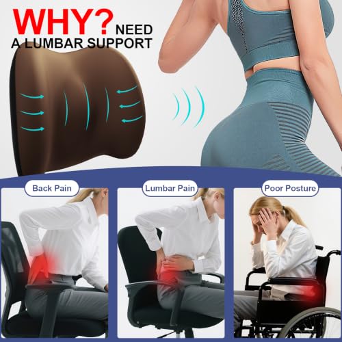 Image of Cooling Lumbar Support Pillow for Car, Memory Foam Car Back Cushion | Cool-Touch Car Seat Back Pillow for Driving, Adjustable Strap, Cool-Touch Ergonomic Lower Back Support Pillow, Office Chairs