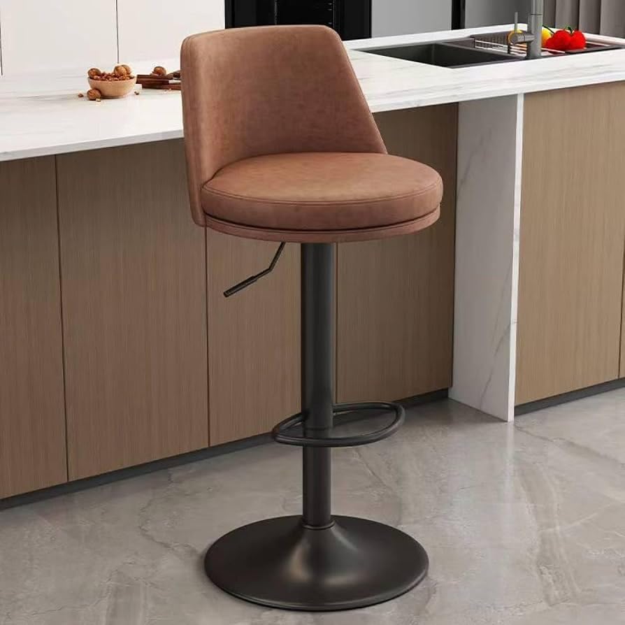 Bar stools Leather top Brown Adjustable Height Bar Stool with Back, Kitchen, Resturant.Brown Faux Leather Brown Leather Set(1)-image-35