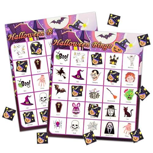 NONSOMPLE Halloween Bingo Games - 24 Players Bingo Set Paper Bingo Cards Disposable for Adults Halloween Party Game for Larger Groups Gatherings