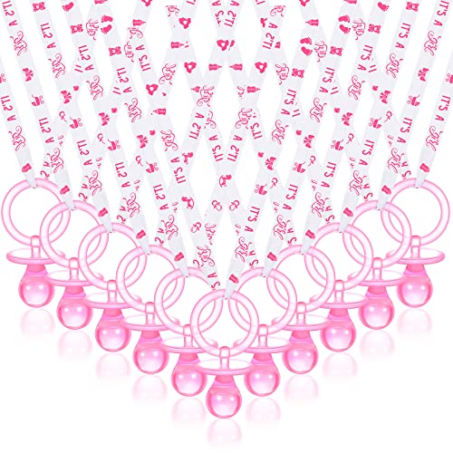 Junkin 60 Piece Baby Shower Pacifiers Necklace Charm,Pink, White