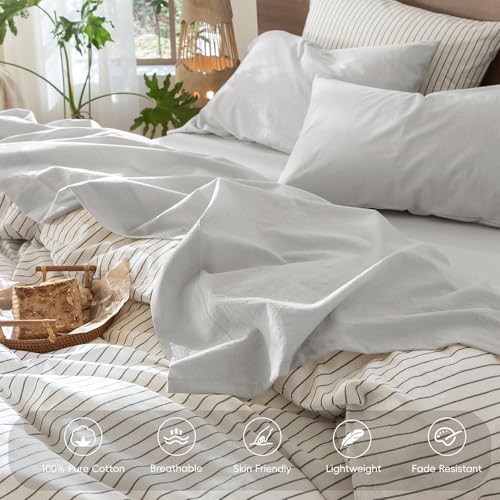 Image of MooMee Sheet Set 100% Washed Cotton Linen-Like Extra Deep Pocket King | Relaxed Linen-like Texture. Soft, Breathable & Lightweight Comfort. 15-19 inch Extra Deep Pocket with All-around Elastic