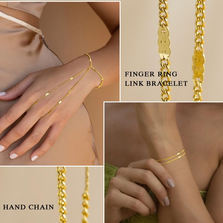 Yoosteel Hand Chain Bracelet for Women - Dainty 14K Gold Plated Finger Ring Hand Chains Layered Trendy Link Bracelets Jewelry Gifts for Women 5