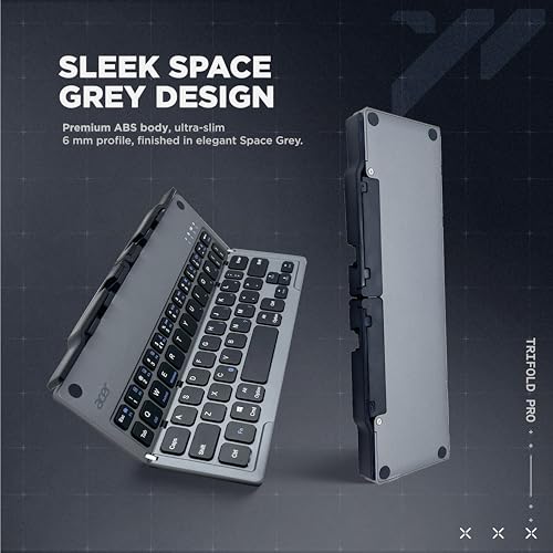 Image of acer Trifold Pro | 60 Keys Foldable Bluetooth Keyboard | BT 5.0 | Rechargeable 140mAh Battery | USB-C Fast Charging | Compact Travel Design | 40H Working Time | Space Grey | Windows /Mac /Android