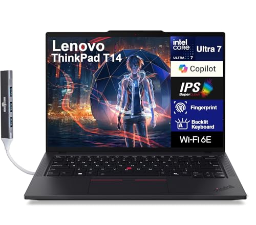 Lenovo ThinkPad T14 Gen 5 Business Laptop 14.0' IPS FHD+ (Intel Core Ultra 7 155U, 32GB RAM, 1TB PCIe SSD, Copilot, Thunderbolt 4, Webcam, Win11P) with Dockztorm Hub