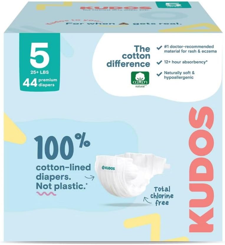 Kudos Chlorine Free Premium Diapers, Cotton-Lined, Size 1, 70 Count, 7-12 lbs
