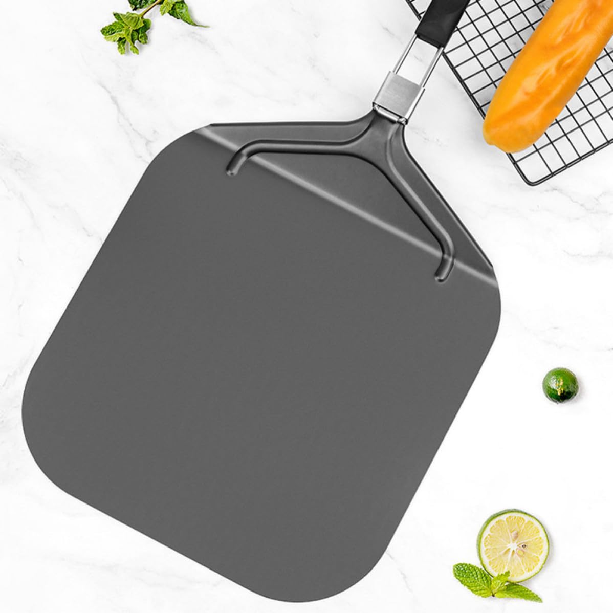 Pala para Pizza Plegable de Aluminio Mango de Goma Negro