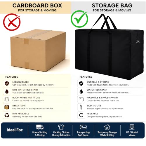 Image of Storite Heavy Duty 1680 Denier Nylon 158 L Multi-Purpose Moisture Proof Extra Large Toys /Stationery Paper /Blankets /Clothes Storage Bag /Moving Bags /Shifting bags (Black,86x34x54 cm)-Rectangular