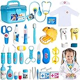 Kids Doctor Kit for Toddlers 3-5 Boys Girls,32 Pcs Toddler Dress Up Pretend Play Dentist Medical Kit Kids Doctor Playset with Stethoscope Costume Gifts Educactional Toys for 3 4 5 Year Old Boys Girls