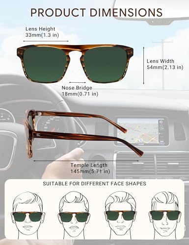 Image of BIRCEN Mens Acetate Polarized Sunglasses: Retro Square Sun Glasses UV400 Protection Anti-Glare Shades for Driving Travel