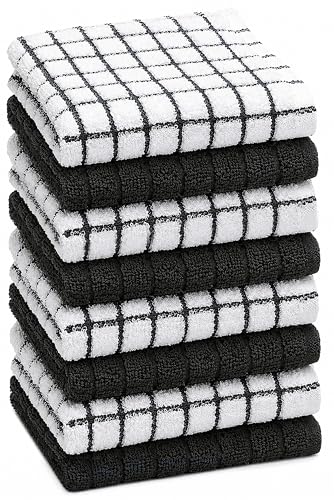 Image of Bumble Dish Cloths (8 Pack) | 12 inch x 12 inch | 100% Cotton Kitchen Towels | 405 GSM | Soft, Highly Absorbent & Durable Dish Towels for Kitchen | Black