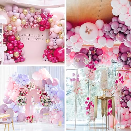 Image of PartyWoo Pink and Purple Balloons 60 pcs 12 Inch Light and Hot Pink Rose Gold Confetti Balloons for Graduation Wedding Baby Shower Gender Reveal Butterfly New Year Birthday Party Decorations