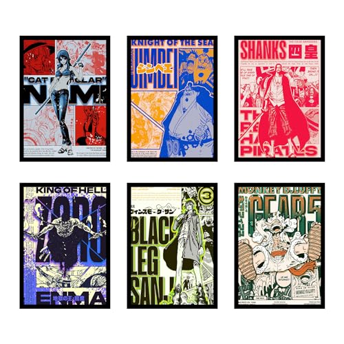 Image of CodersParadise Wood One Anime Vintage Wall Poster Frames - Pack Of 6 | 8 X 12Cm (A4 Size) | Aesthetic Artwork Framed Posters