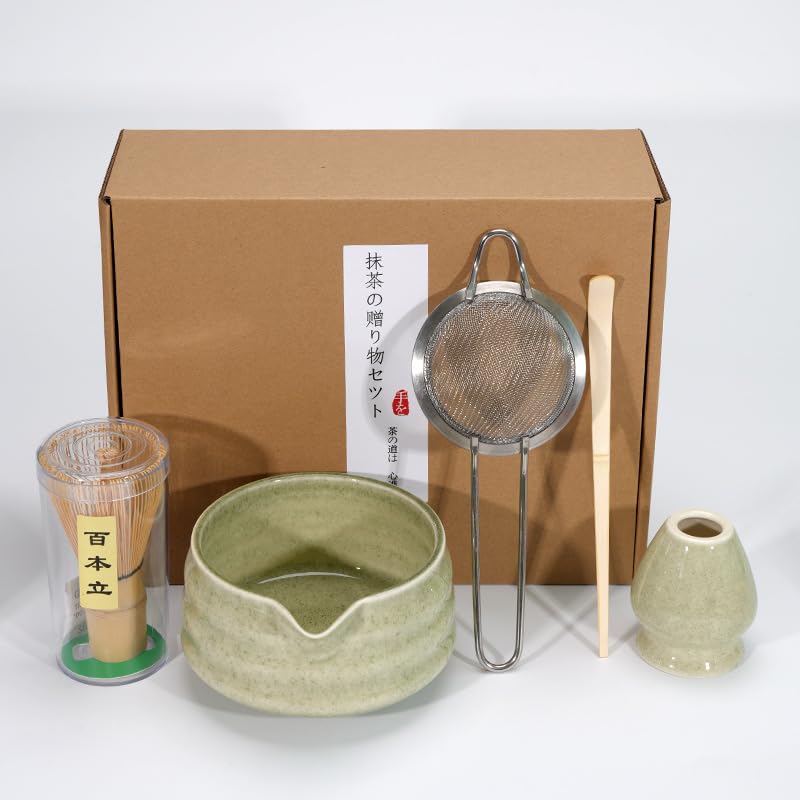 EDPSZIU 5Pcs Matcha Set Japanese Tea Set Includes Matcha Bowl with Spout Matcha Whisk Holder Bamboo Matcha Whisk and Bamboo Scoop Matcha Sifter
