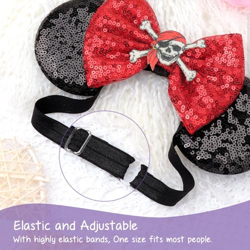 Image of DRESHOW Pirate Themed Mouse Ears Headband with Sequin Bow Headbands Elastic Adjustable Headband Glitter Party Decoration Halloween Cosplay Costume for Women