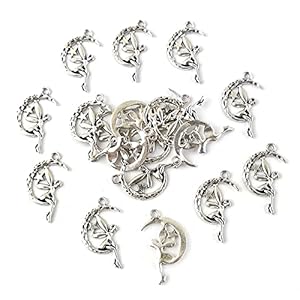 Tibetaanse maan en fee charme/hanger antiek zilver 25 mm pakket van 20