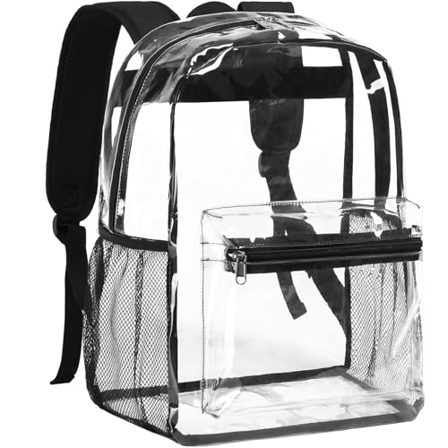 Vorspack Heavy Duty Clear Backpack - Large Clear Backpacks for School See Through Backpack for Boys Girls Transparent Bookbag for College, Work, Concert - Black