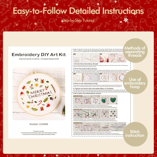 Image of wtisan Christmas Embroidery Kit, Cross Stitch Kits for Beginners, Needlepoint with All Tools & Instructions, Stamped Hand Embroidery Starter Kit for Holiday Crafts & Xmas Home Decor, W12