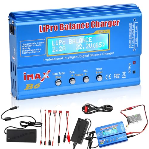 SKJJM Lipo Battery Charger 80W 6A Lipo Balance Charger RC Battery Charger with Power Cord B6 Mini Professional Balance Charger with AC Power Adapter for Li-ion NiMh Li-Fe NiCd Pb