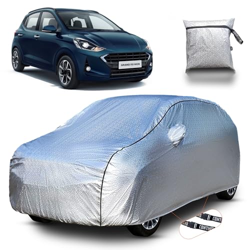 Image of Continental [SilverGuard] Dual Belts Extra Protection Hyundai i10 Nios Car Cover (2023-2026) Build with Triple Stitched,Waterproof & Dustproof Car Cover for i10 Nios (Silver).