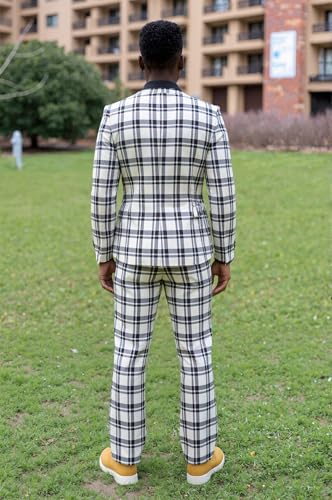 Mens 3-Piece Slim Fit Plaid Suit - Blazer, Vest, and Pants Set for Wedding Prom Casual HRX403