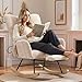 EBELLO Schaukelstuhl mit Fußstütze, Schaukelsessel mit Fußstütze, Teddystoff Gepolsterter Lesesessel Relaxstuhl Sessel mit Holzkufen mit Seitentasche Relaxstuhl für Wohnzimmer Beige