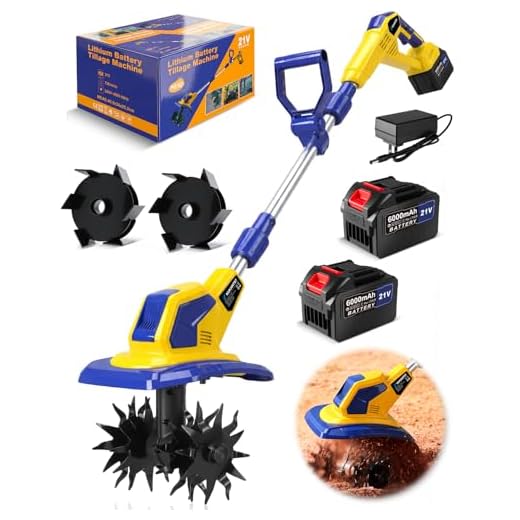 21V Cordless Tiller Cultivator, 720RPM Electric Tiller with 2 * 6.0Ah Batteries, Extra Weeding Wheel, 9.0" Tilling Width 6.7" Depth, Power Rototillers for Gardening/Lawn/Soil Cultivation (Large)