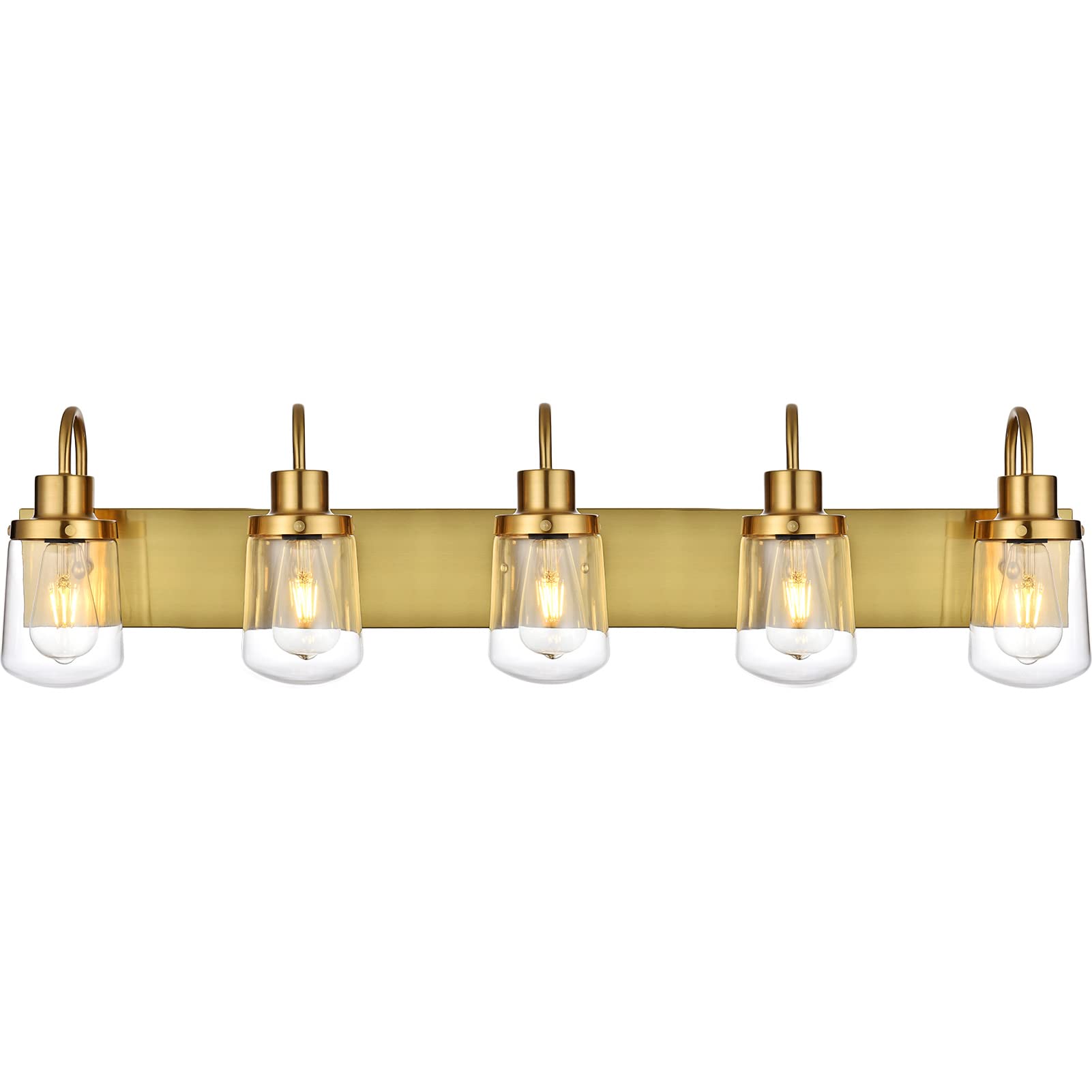 Photo 1 of YAOHONG Modern Bathroom Vanity Light 5-Lights Lamp in Brushed Brass,Farmhouse Wall Light Fixture with Clear Glass Shades,Indoor Wall Lamp Gold Brushed Brass-5 Light