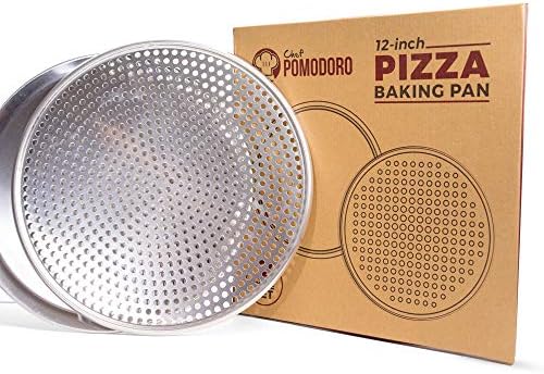 Chef Pomodoro Pizza Pans, 12" Perforated & 12" Flat Nonstick Pizza Tray Bundle, Carbon Steel, Pizza Pan with Holes, 12-Inch, 2-Piece Set, Bakeware Pizza Pan