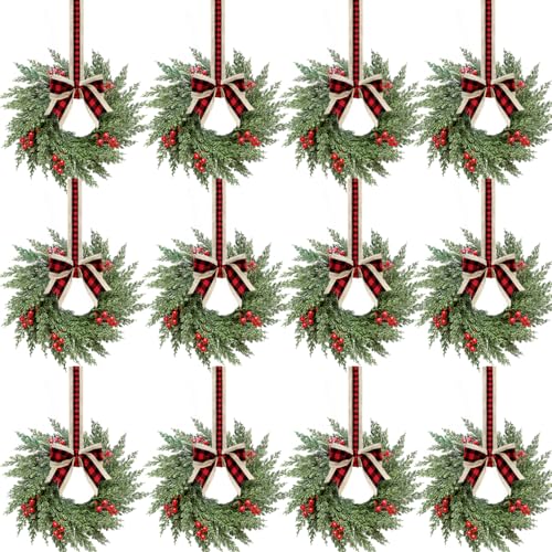 12 Pcs Small Christmas Wreath, Norfolk Pine Wreaths, 14in Mini