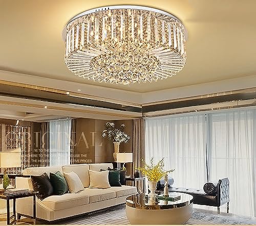 Plafonnier LED cristal dimmable 24" pour grand plafond bas