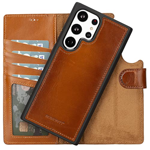 Compatible Samsung Galaxy S23 Ultra 6.8" Wallet Case With Card Holder, Genuine Leather, Magnetic Detachable Luxury Flip Case, Rfid Protected, Compatible With Wireless Charge And Car Mount #TOP6